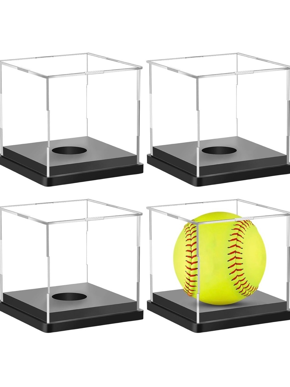 Clear Display Cube Set with Black Base - Holds Softball